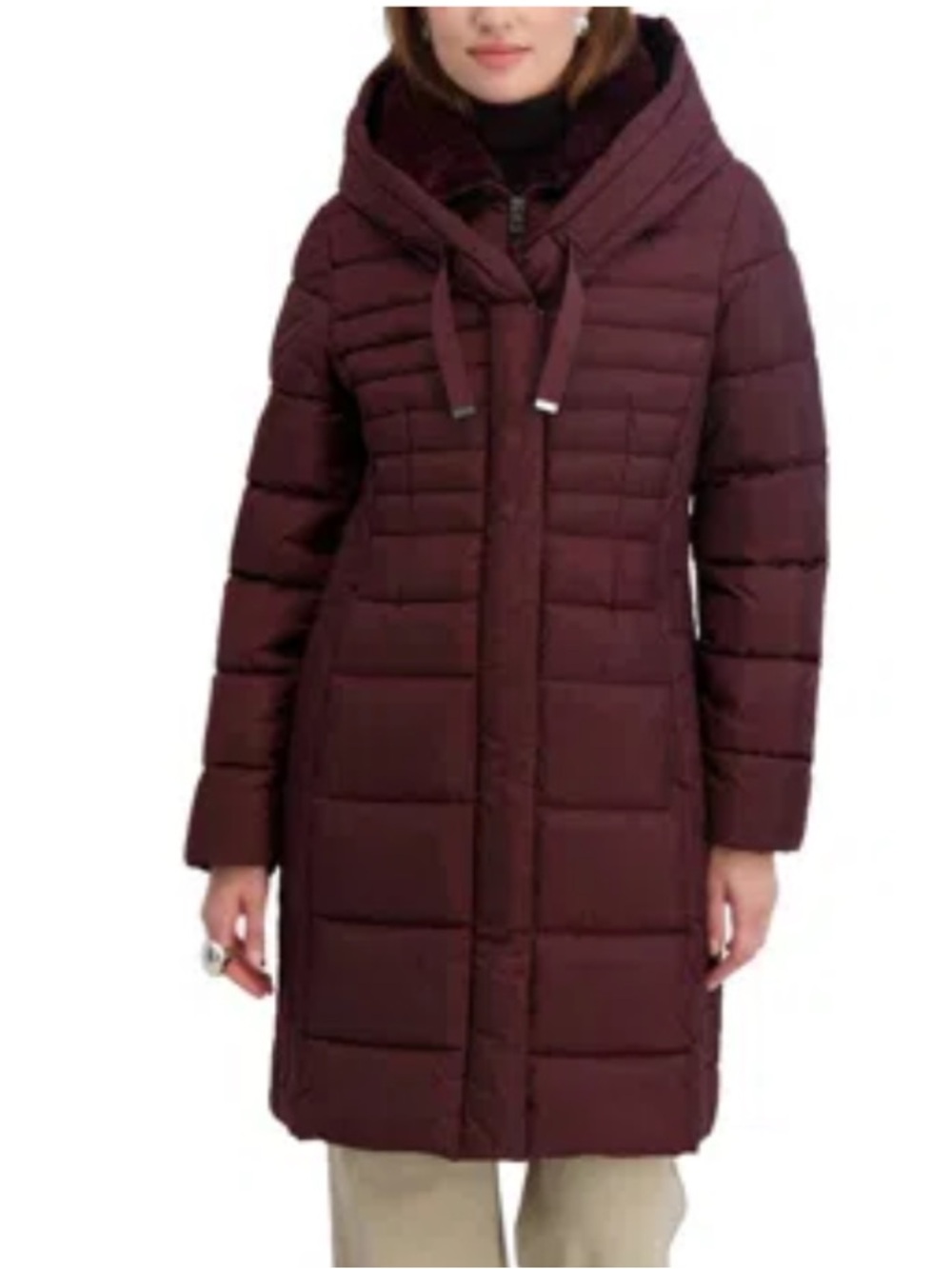Tahari Tahari Casey Hooded Bib Puffer Coat Quilted Down Midi Winter Coat Size L